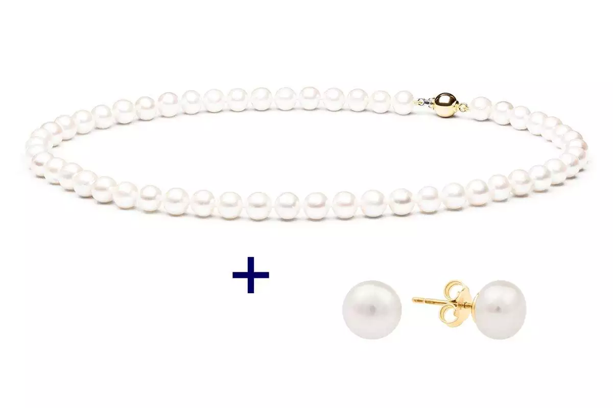 Perlenschmuck Set - Klassisch elegant - Perlenohringe weiß und Perlenkette weiß Bild 1